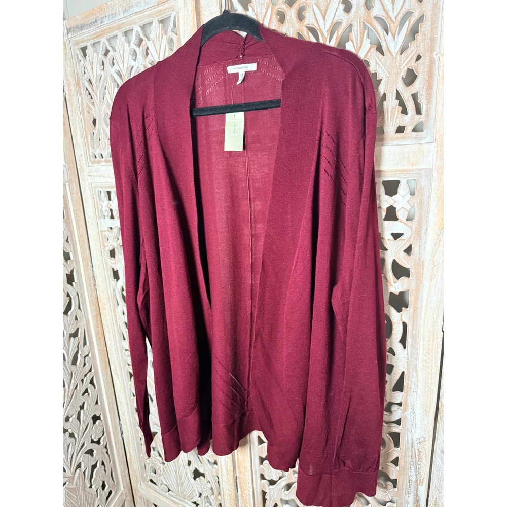 Maurices Womens Plus Size 3 Burgundy Open Front Lightweight Pointelle Cardigan